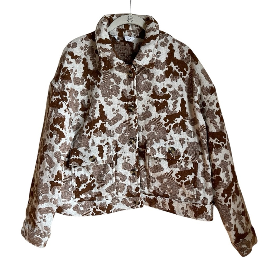 Sonoma Wool Womens Cow Print Cropped Shacket Shirt Jacket XL